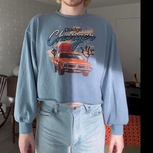 Blue Dodge Charger Cropped Long Sleeve